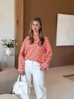 Strepen flare longsleeve oranje