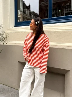 Strepen flare longsleeve oranje
