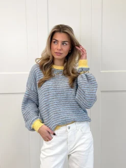 Strepen knit Leah blauw/geel/bruin