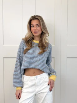 Strepen knit Leah blauw/geel/bruin