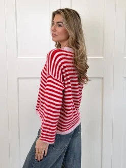 Strepen trui Fien rood/roze