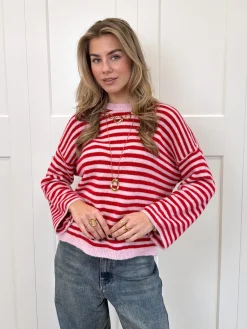 Strepen trui Fien rood/roze