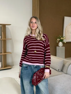 Strepen trui Pien bordeaux