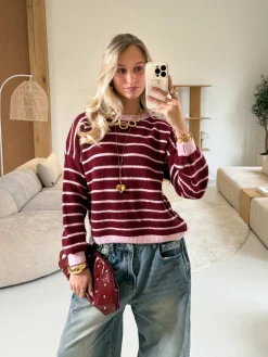 Strepen trui Pien bordeaux
