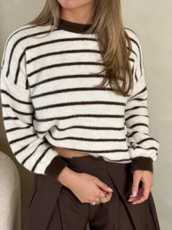 Strepen trui Pien bruin/beige
