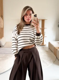 Strepen trui Pien bruin/beige