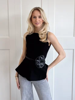 Taille knoopriem bloem zwart