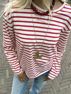 Top strepen Jasmijn rood