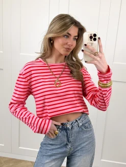 Top strepen Jasmijn roze/rood