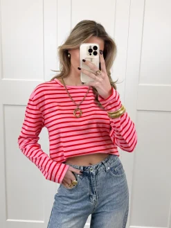 Top strepen Jasmijn roze/rood