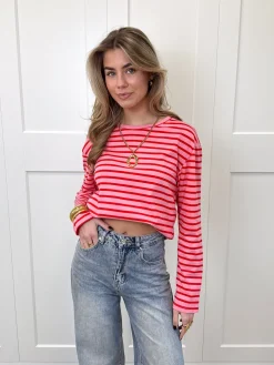 Top strepen Jasmijn roze/rood