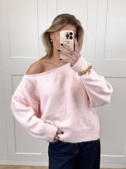 Trui off shoulder Alina roze