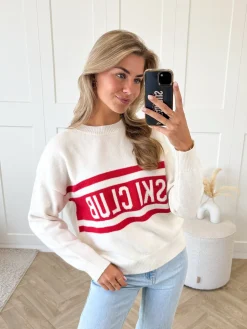 Trui Ski club wit/rood