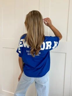 T-shirt New York blauw-wit