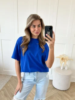 T-shirt New York blauw-wit