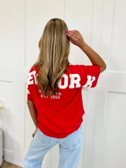 T-shirt New York rood-wit