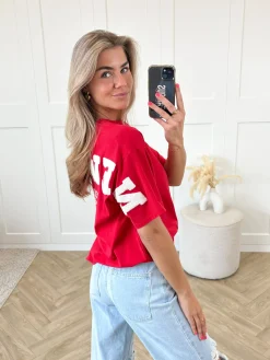 T-shirt New York rood-wit