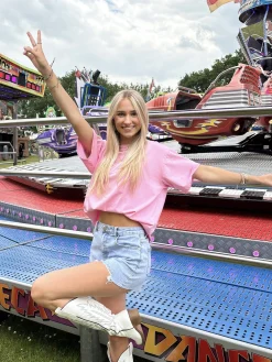 T-shirt New York roze-wit