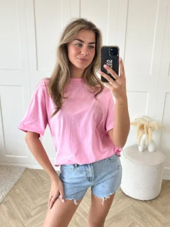 T-shirt New York roze-wit