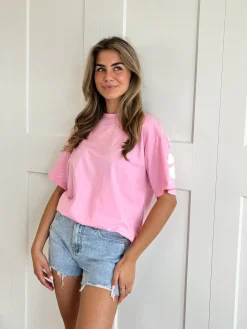 T-shirt New York roze-wit