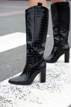Zwarte croco dameslaars Fay